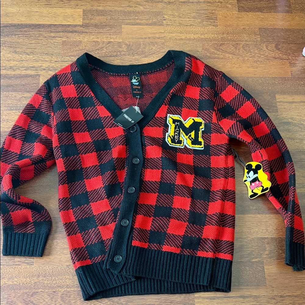 Forever 21 Red and Black Plaid Cardigan
